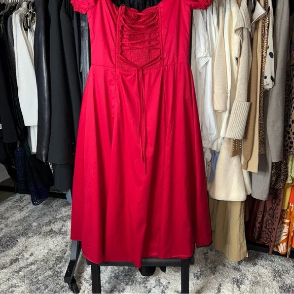 Babyboo Courtney Red Off-Shoulder Corset Midi Dress with Slit - Picture 10 of 13